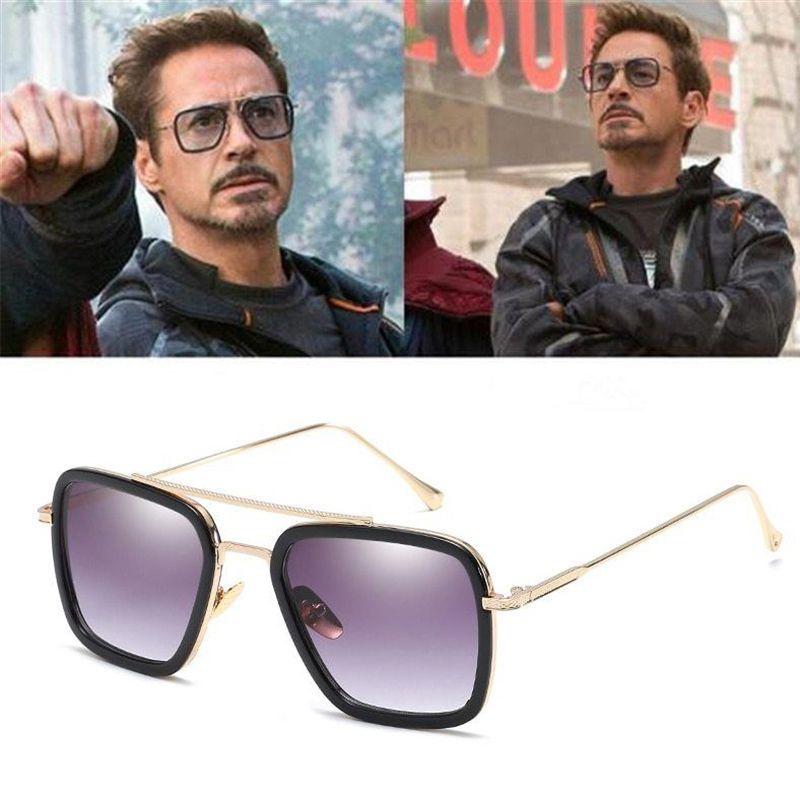 Tony Stark Sunglasses Men Square Metal Frame Vintage Style Uv400 Protection