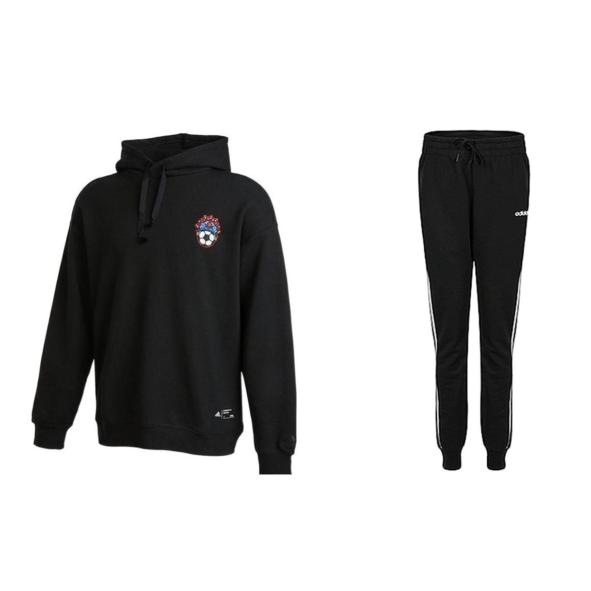 

Adidas Solid Color Embroidered Pattern Hoodie And Striped Cuffed Pants Sweatshirt Set Unisex Sweatshirt Set Black IB2778+DP2380 S
