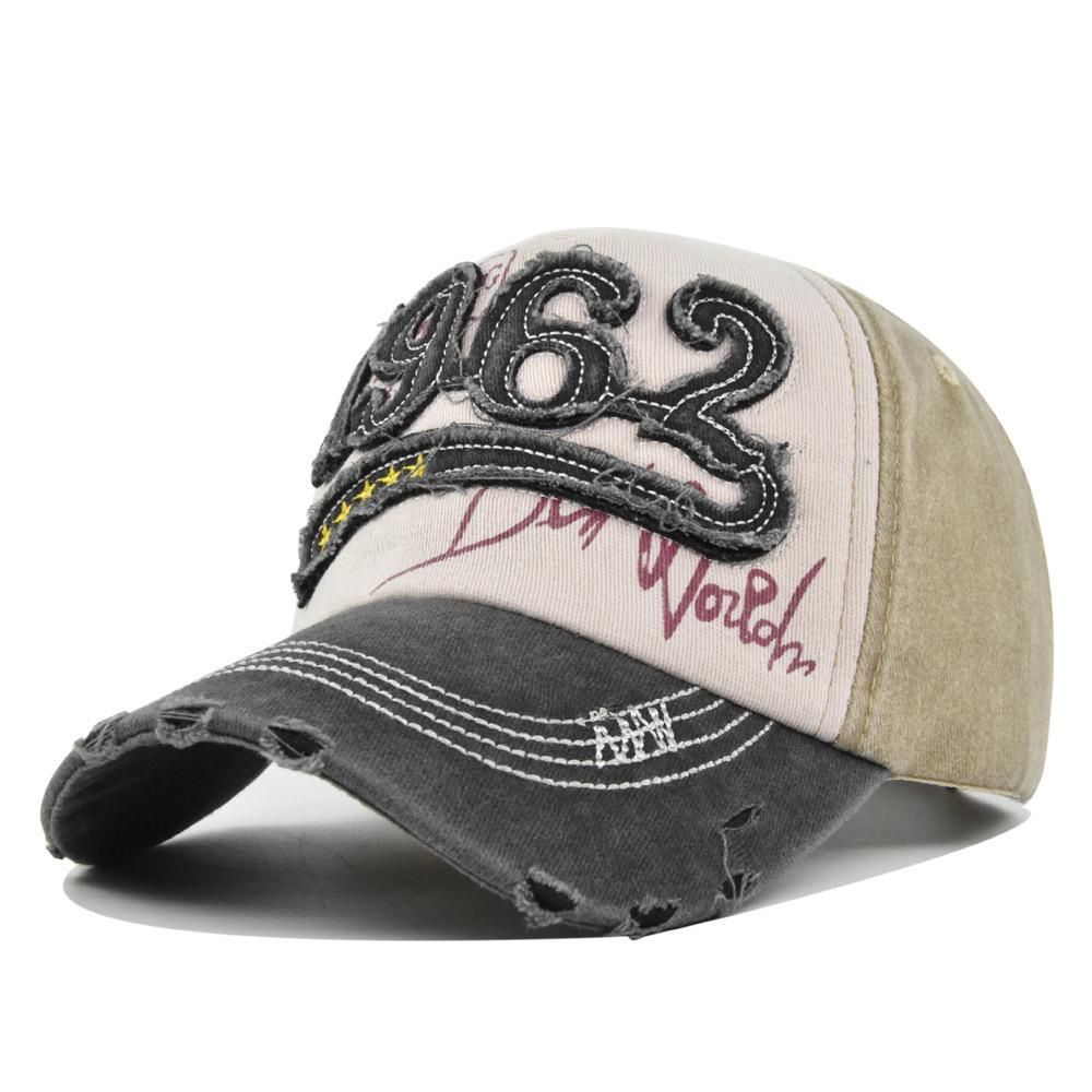 Three-dimensional 1962 embroidered baseball cap patch washed and distressed stereo embroidered duck tongue ancient sun hat cotton