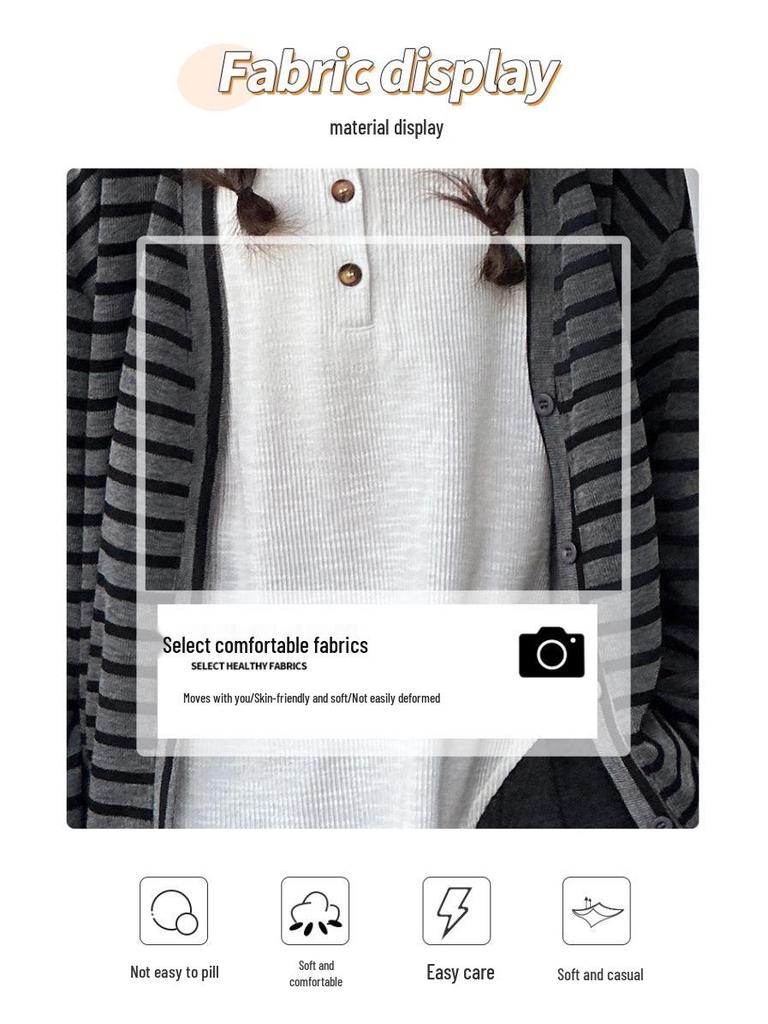 Mädchen 2025 Gestreiftes Cardigan-Set - Herbst/Frühling Koreanischer Stil 3-teiliges Outfit