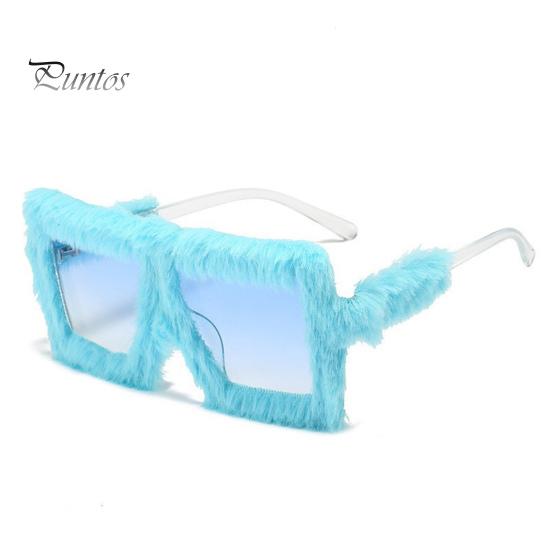 

Женские солнцезащитные очки с пушистой плюшевой отделкой, продолговатая оправа из поликарбоната, солнцезащитные очки с защитой от ультрафиолета для клубных вечеринок и фотосъемки синий
