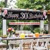 30th Birthday Celebration Backdrop Courtyard Banner, 4 Pre-Drilled Holes with Ropes, Polyester Outdoor Fence Decoration