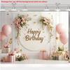 2D Pink Gold Themed Happy Birthday Backdrop Banner for Birthday Party Photography Decoration