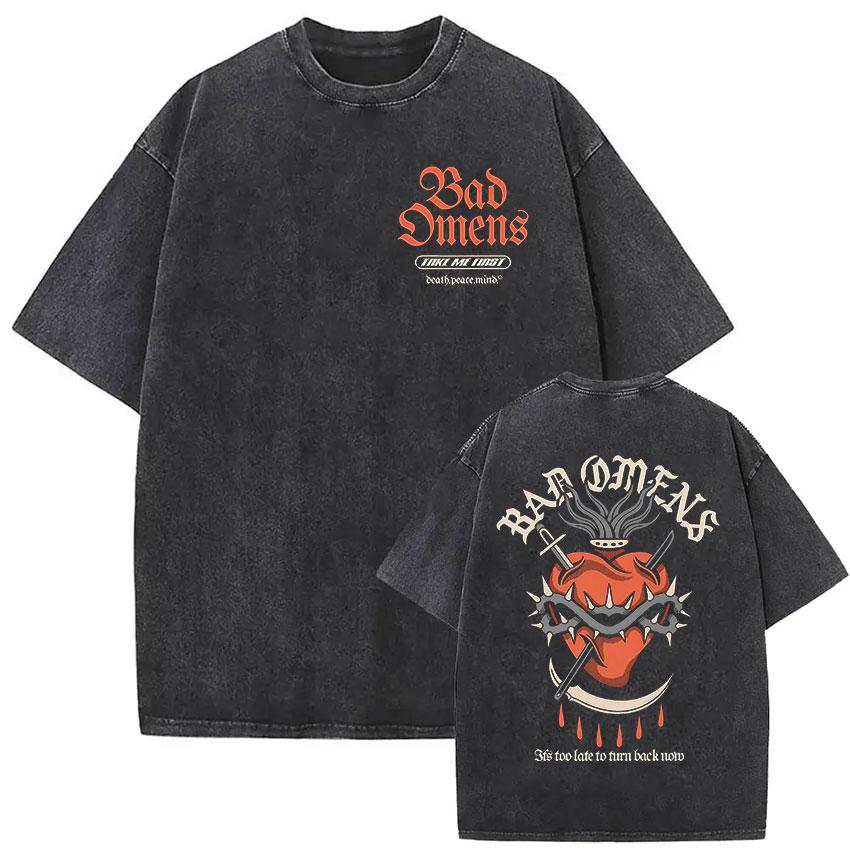 Rock Band Bad Omens Do You Feel Love Tour Vintage Washed T Shirts Men Women Gothic Fashion Short Sleeve Tshirt Streetwear