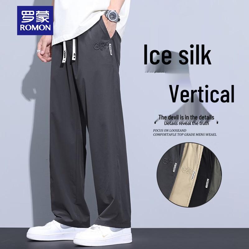 

ROMON Men s Summer Ice Silk Straight-Leg Casual Pants 4XL