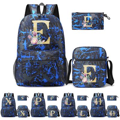 3-teiliger Rucksack 26 englische Buchstaben, blau, Cosplay, Segeltuch für Jungen und Mädchen, Kinder, Kinder, Schultasche, Reisetasche, Schulanfang, Büchertasche