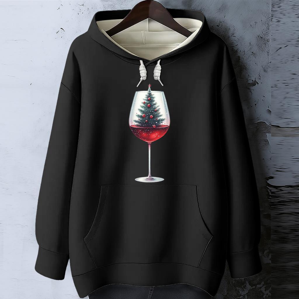 Women's Christmas Print Loose Casual Long Sleeve Hooded Sweatshirt