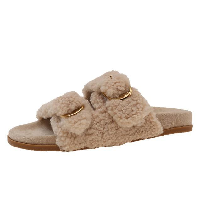2025 New Spring and Autumn Flat-bottomed Versatile Casual Fluffy Slippers Women's Fashion One-word Slippers Women's Trendy Shoes