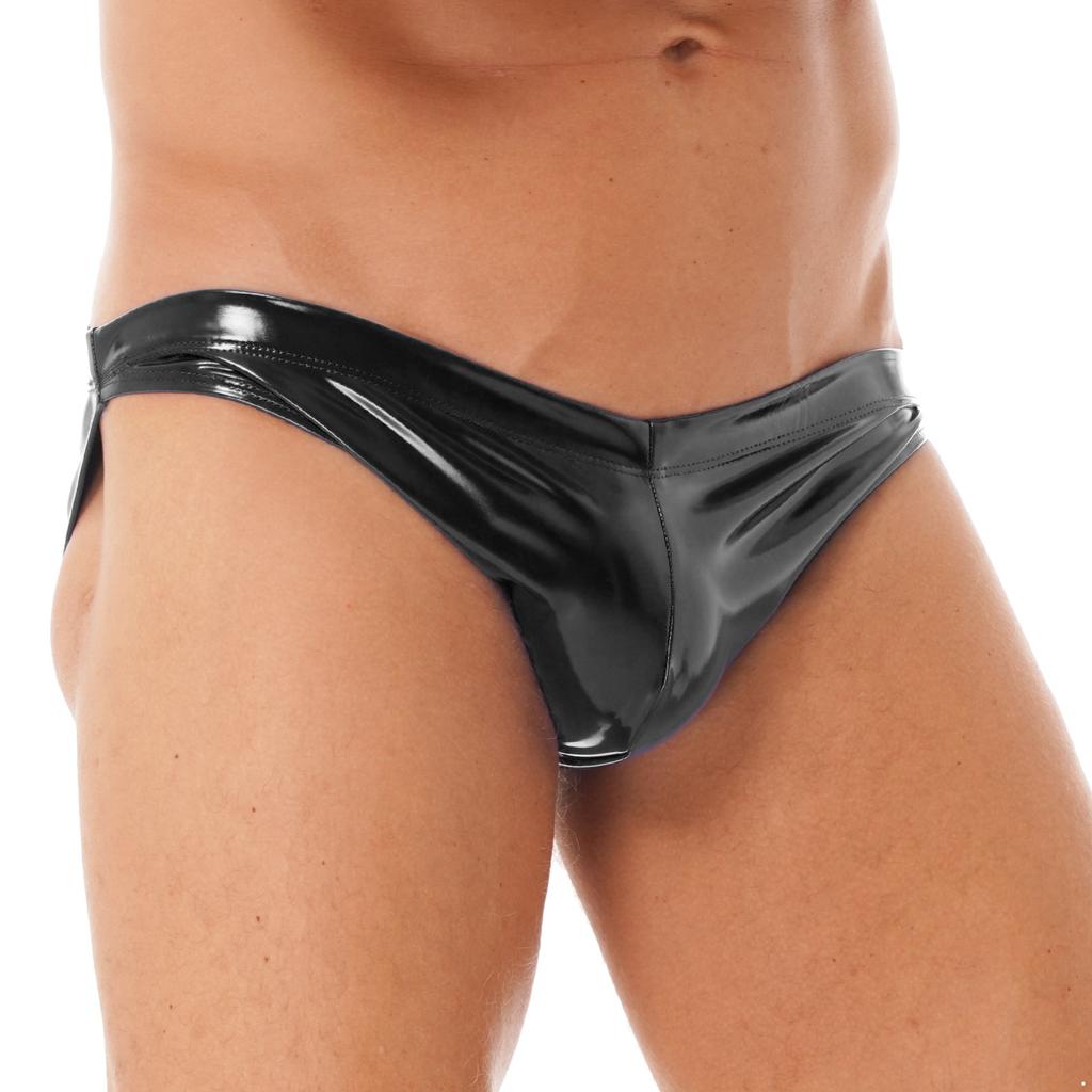 Men Glossy Wet Look Patent Leather Underwear Low Rise Briefs Lingerie Underpants Nightwear