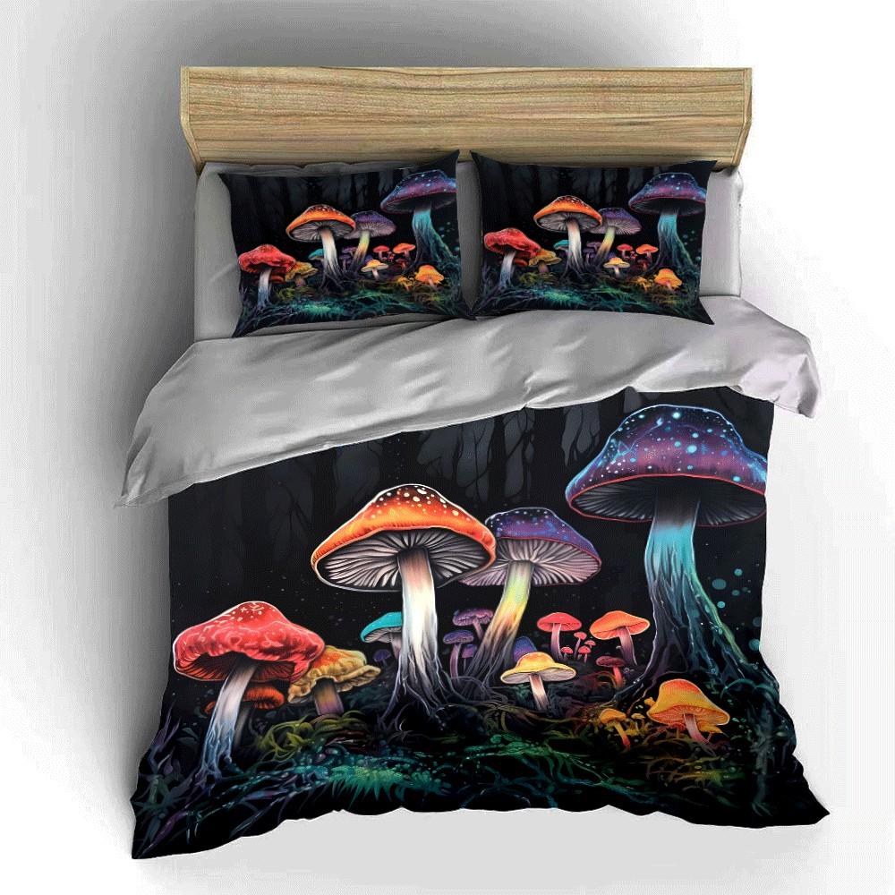 "Colorful Mushroom Fantasy Forest Scene" Exquisite three-piece bedding set gift for kids and adults