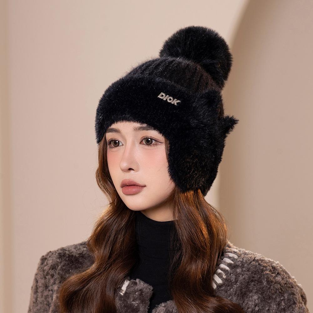 

Теплые шапки-бини Ветрозащитная шерстяная шапка Модная зимняя шапка чёрный