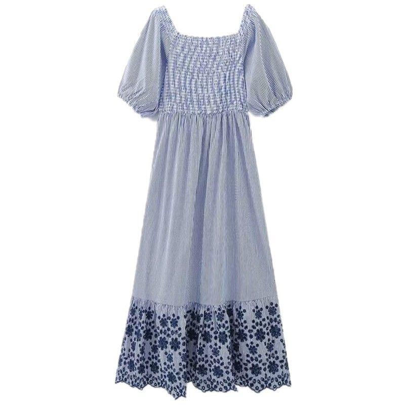 

Fashion Style 2024 Summer New Arrival Women s Clothing Cut Out Embroider Decoration Stripes Mid Length Long Length Dress 3471995 Blue L
