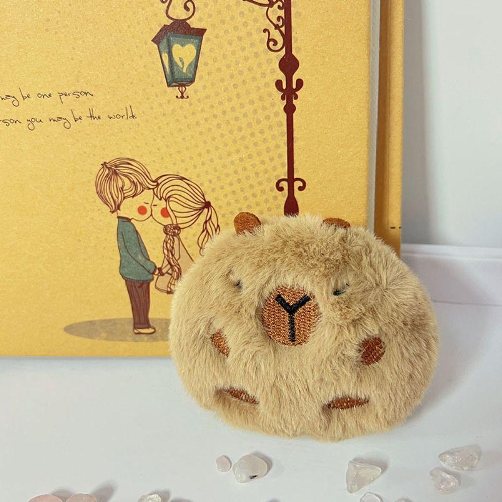 Animal Shape Capybara Key Chain Furry Plush Pendants Name Sticker Car Pendant  Unisex