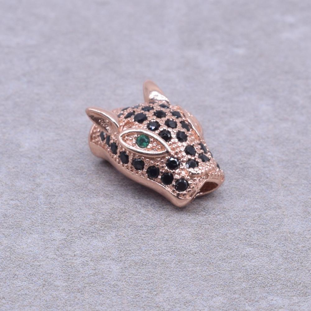 5 Pcs/lot Long Leopard Head Micro Inlaid Zircon Accessories Bracelet Hand String DIY Beads for Jewelry Making Supplies Wholesale