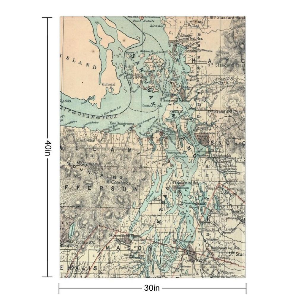 Vintage Map of The Puget Sound (1883) Throw Blanket For Decorative Sofa Camping Polar Bed Blankets