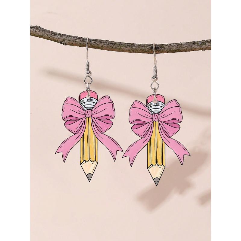 Fashionable Leopard Print Bow Acrylic Flat 2D Earrings, Versatile For Daily Wear And Party Accessories