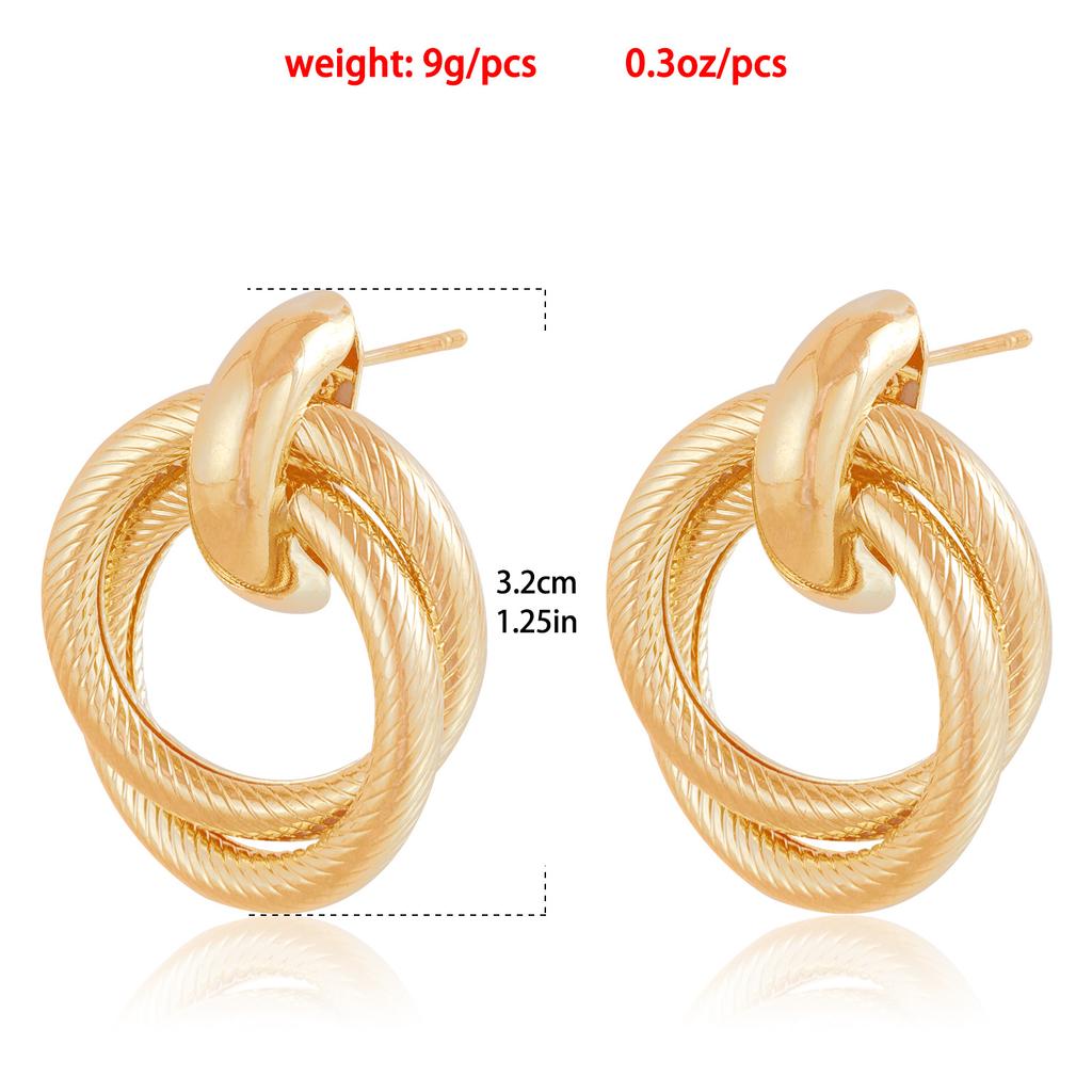 Neue französische Retro-Gold-Doppel-Creolen, Übertriebene metallische geometrische Muster-Creolen für Damen