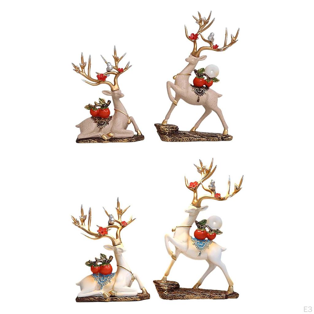 2Pcs Reindeer Statues Decorative Collectable Deer Figurine Lover Sculpture for Dining Room