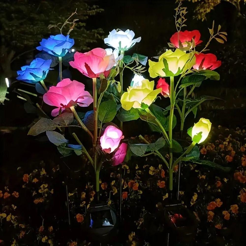Plug-in Rose LED Solar Light Simulation Flower Decoration Outdoor Solar Garden Light Fairy Swaying Solar Flower Lamp Lawn