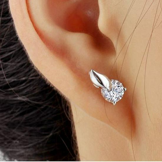 S925 Sterling Silver Korean Style Women's Fox Earrings with Diamond Inlays