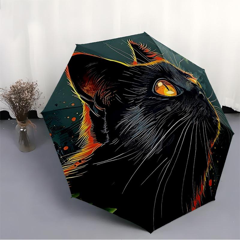 1pc Black Cat Automatic Folding Umbrella - 8-Rib Compact Travel Umbrella Durable & Portable for Outdoor Use, Perfect Gift for Birthdays003