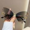 Luxury Diamond Butterfly Sunglasses Women Brand Y2K Vintage Rimless Oversized Sun Glasses Ladies Eyewear