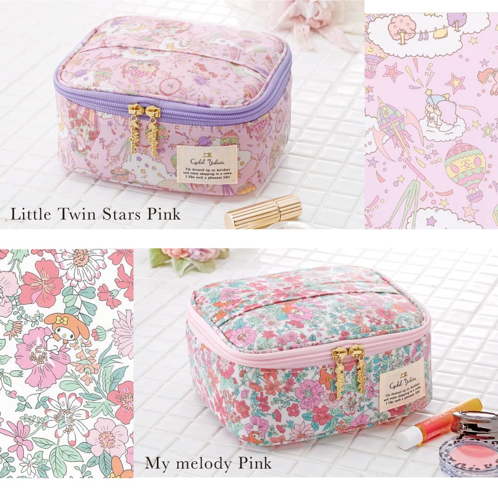 Sanrio Characters Vanity Makeup Floral Large Made in Little Twin Pink Pouch, Pouch, Women's, Print, Capacity, Cute, Brush, Pocket, Stylish, Portable,