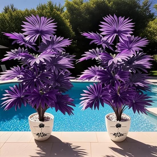 Purple Artificial Palm Tree Realistic Faux Palm Tropical Leaves Fake Palm Branches for Halloween Christmas Indoor Outdoor Decor