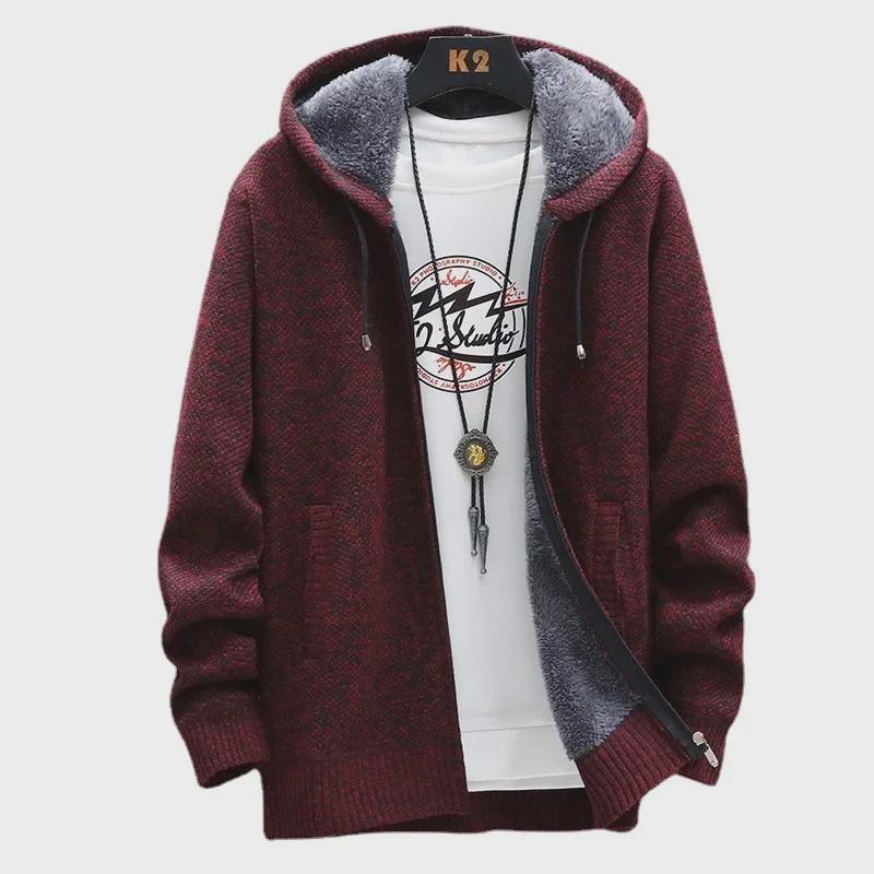 Men's Korean Slim Fit Sweater - Autumn/Winter Knitted Jacket with Thick Velvet