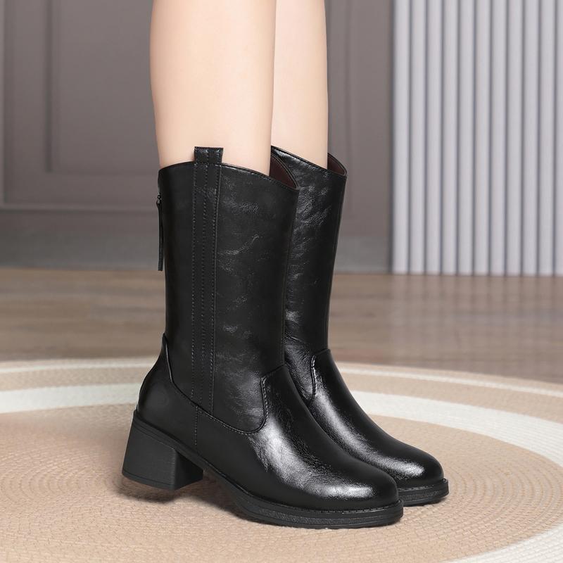 Fashion AIYUQI Women's Knight Boots 2025 New Genuine Leather Women's Winter Boots Vintage Natural Wool Warm Mid Boots For Women