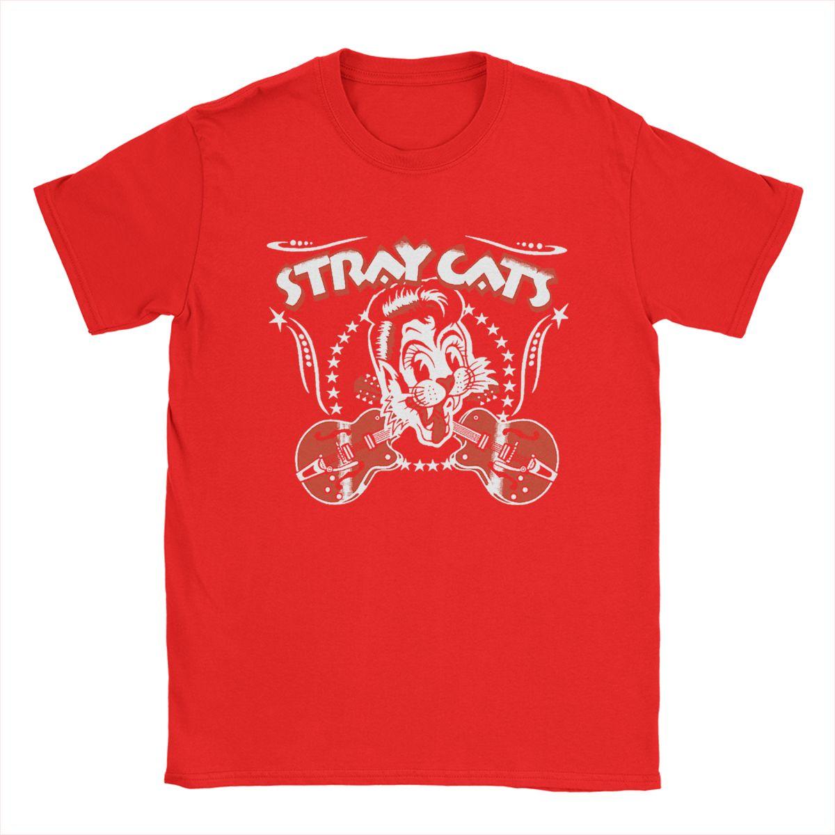 

Гурт Stray Cats Футболка для чоловіків Модна футболка З коротким рукавом Круглий виріз 100% бавовна Ідея для подарунка Одяг S червоний