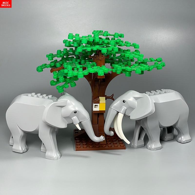 MOC Blokken Dier Olifant Actiefiguur Oorlog Wilde Bos Scène Accessoires Educatieve Bouwstenen Geassembleerde Speelgoed Kinderen Cadeaus