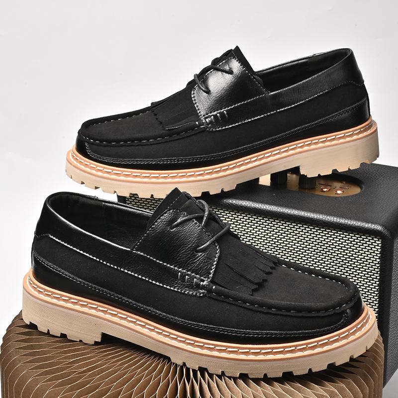 

Men s 2025 summer new platform British style high-end casual shoes men s outdoor travel lace-up leather shoes tide 46 чорний
