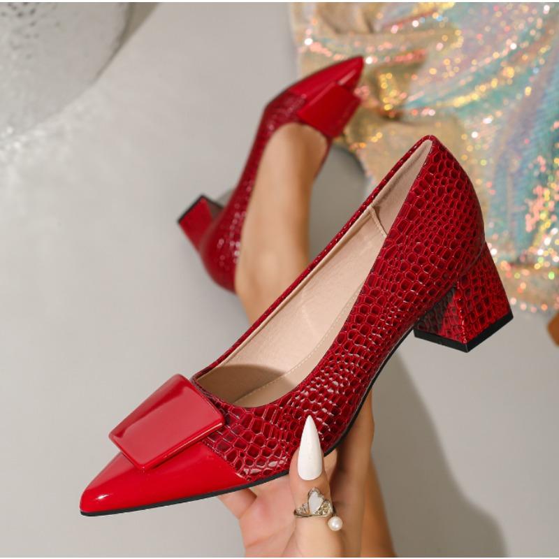 Large Size 36-45 High Heels Women New Korean Style Pointed Shallow Mouth Thick Heel Fashion Shoes Women's Black Work Shoes