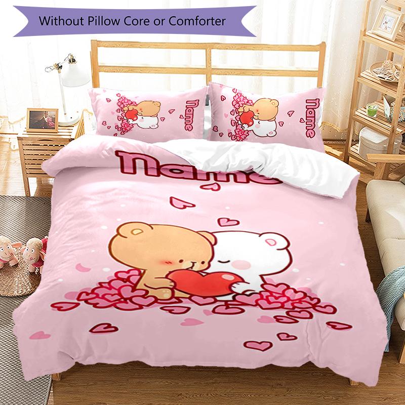 3pcs Custom Name Bubu Dudu Bedding Set Duvet Cover Closure Includes 1 Duvet Cover & 2 Pillowcases for All Seasons Bedroom Decor