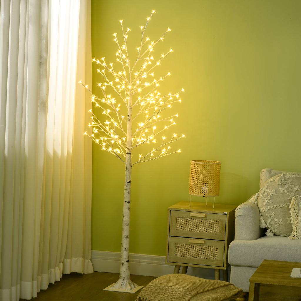 Artificial Tree, Artificial Birch, with 180 LEDs, 3 Brightness Levels, Warm White, Realistic Bark, 21.5 X 21.5 X 180 Cm