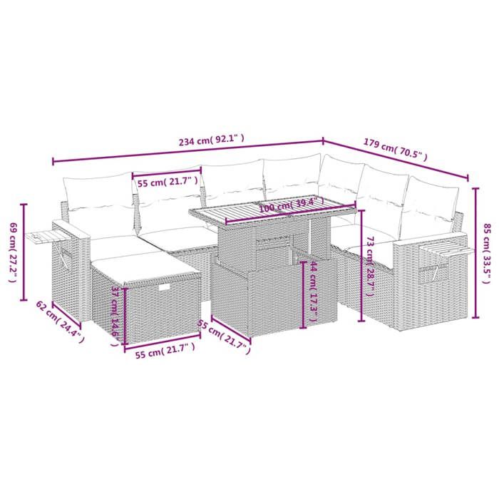 VidaXL Salon de Jardin avec Coussins 8 pcs, Canapés de Terrasse, Ensemble de Meubles de Patio, Mobilier d'Extérieur, Beige 3276160