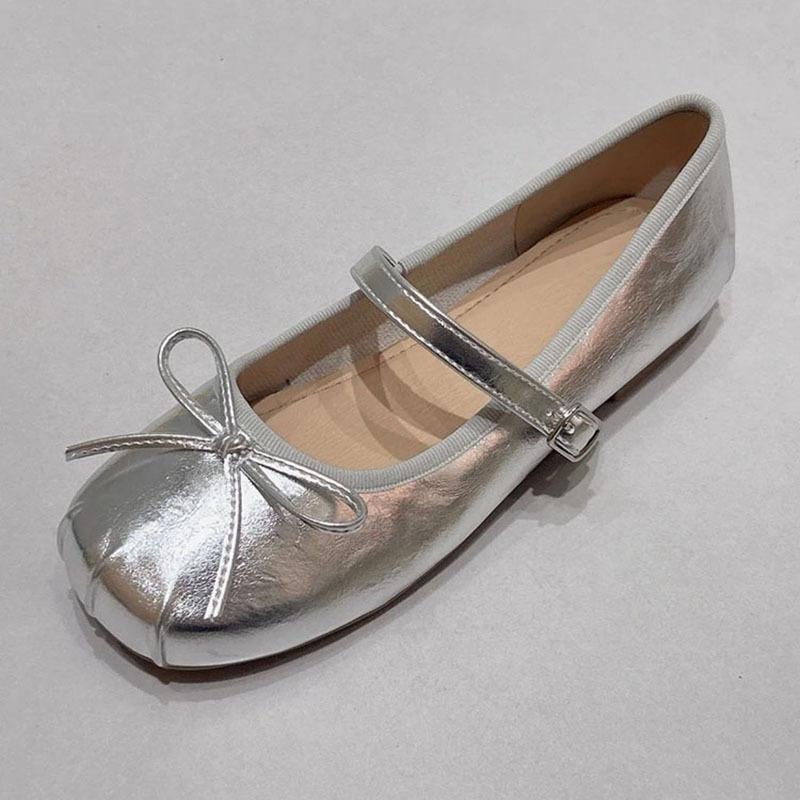 

Версия из овчины ~ внутренняя высота увеличивается плоский бант одиночные туфли Мэри Джейн 2025 новый темперамент нежные балетки женские 35 серебряный