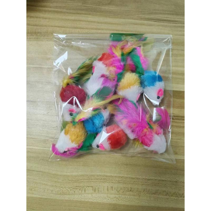 Cat Toys, Plush Little Mice, Seven-color Feathers, Cat Toys, Plush Sound-making Big Mice, Cat Self-entertainment Toys