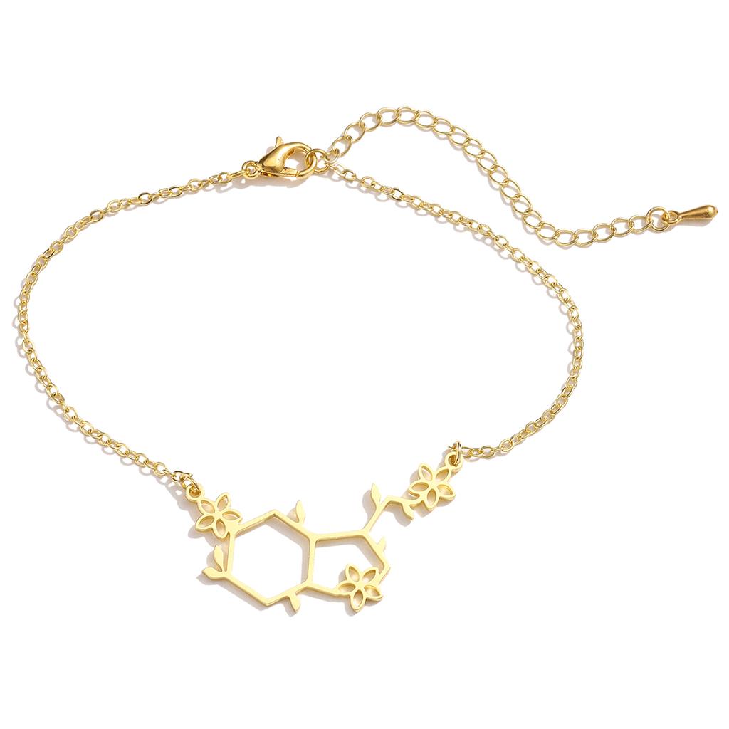 Kinitial Stainless Steel Serotonin Molecule Chemistry Polygon Pendant Necklace For Women Happy Hormone Molecule Necklace Jewelry