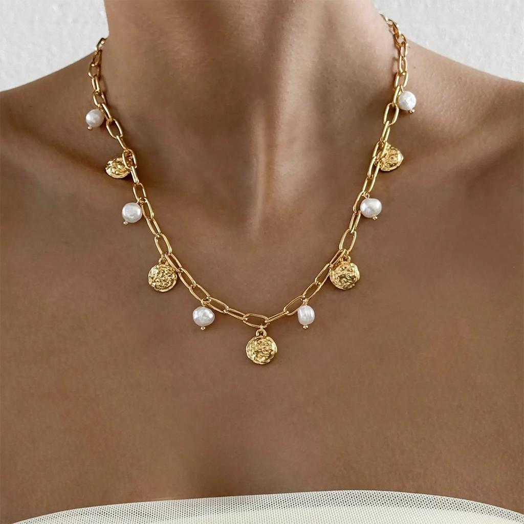Minimalist Geometric Alloy Necklace With Artificial Pearl Pendant For Casual Women