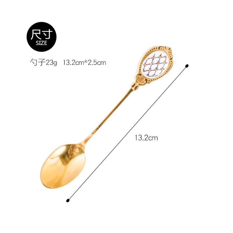Stainless Steel Spoons Inlay Ceramic Coffee Ladles, Vintage Gold Plating Dessert Spoon, High-class Cake Scoops, Christmas Gift