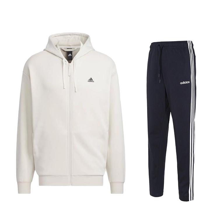 

Adidas Solid Color Hooded Zip Jacket Vintage Side Stripe Drawstring Knit Pants Casual Sports Suit Men suit IV7604+DU0457 XXL