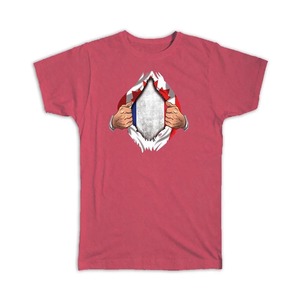 Gift T-Shirt : France Canadian Flag Chest French S