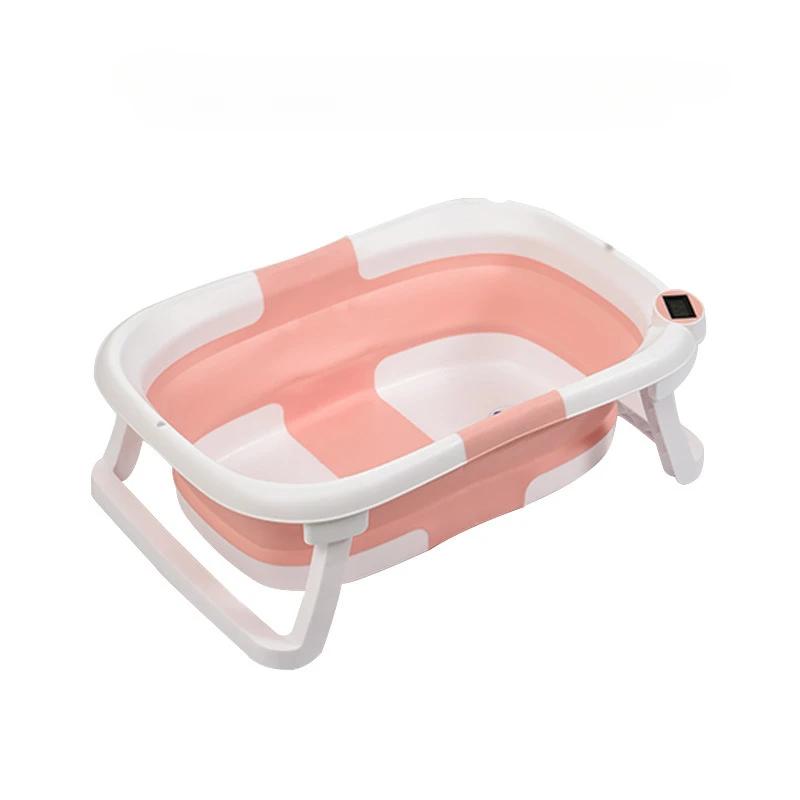 Real Time Temperature of Baby Bath Tub, Silicone Anti Slip Foot Bath Bucket, Foldable Bathroom with Temperature Sensor