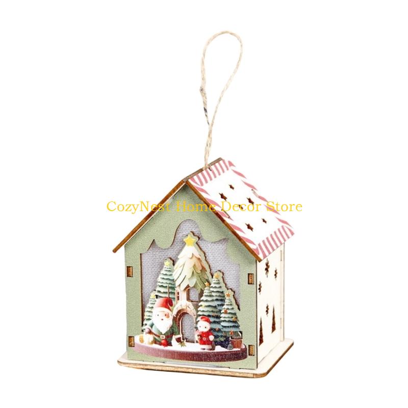 92MF Christmas Tree Decoration Glowing Cottage Hanging Ornament For Mantels Indoor and Outdoor Home Party Centerpieces