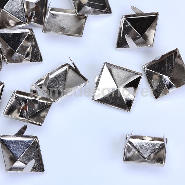 100pcs 12mm Square Pyramid Studs Spots Punk Rock Spike Studs Leathercraft Silver