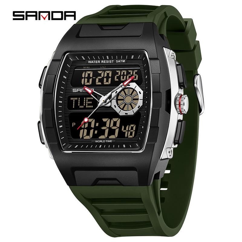 Sanda Men's Trendy Multi-Window Fashionable Watch: 3D Stereo Stopwatch, Waterproof, Alarm Clock, Multifunctional Electronic Design.