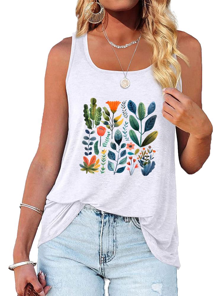 Women Fashion Printed Tank Top Summer Casual Round Neck Sleeveless Shirt