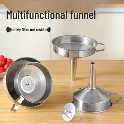 Universal Stainless Steel Kitchen Funnel with Filter - Large Caliber Oil Pourer